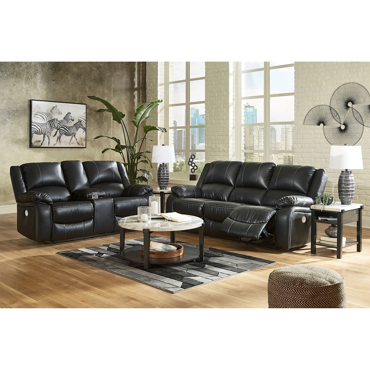 Signature Design by Ashley Calderwell Double Reclining Power Loveseat w/ Console