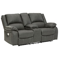 Faux Leather Double Reclining Power Loveseat w/ Console