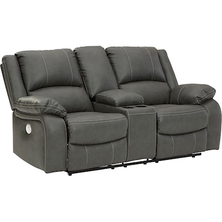 Faux Leather Double Reclining Power Loveseat w/ Console