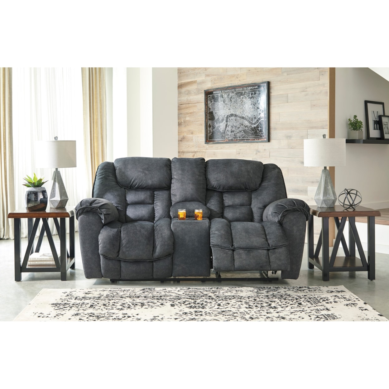 Signature Conrad Granite Double Reclining Loveseat w/ Console