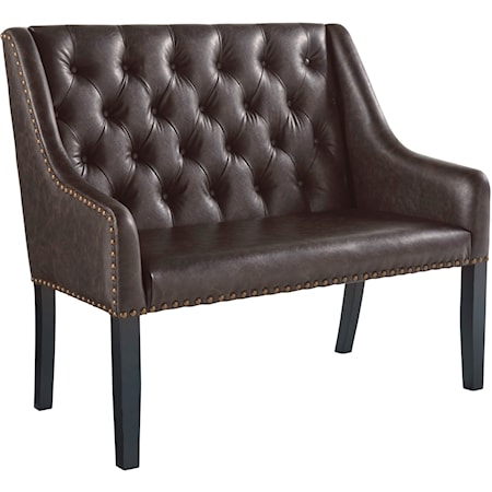 Brown Faux Leather Settee/Accent Bench with Nailhead Trim