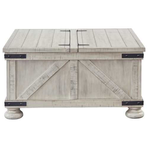 Rustic Farmhouse Square Storage Coffee Table in Whitewash Finish