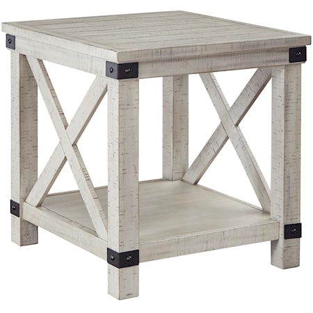 Rustic Farmhouse End Table in Whitewash Finish