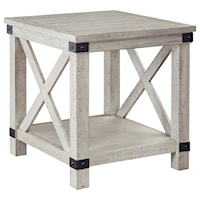 Rustic Farmhouse End Table in Whitewash Finish