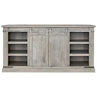 Rustic White Large TV Stand with Barn Door Hardware
