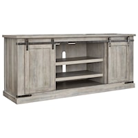 Rustic White Extra Large TV Stand with Barn Door Hardware