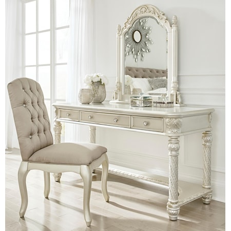 Vanity & Mirror Set w/ Upholstered Chair