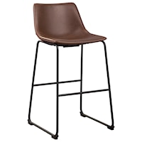 Contemporary Brown Faux Leather Upholstered Tall Barstool with Bucket Seat