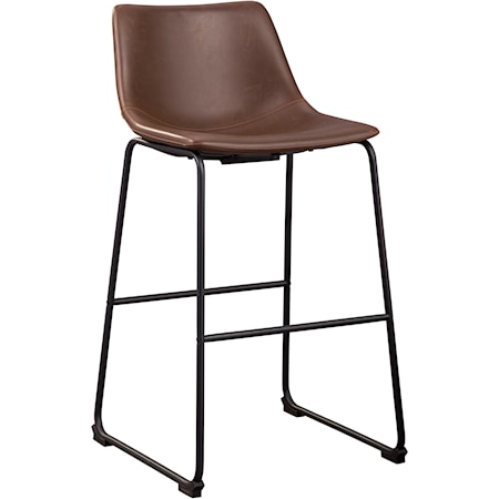 Contemporary Brown Faux Leather Upholstered Tall Barstool with Bucket Seat