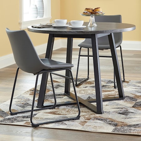 3-Piece Round Dining Table Set with Gray Faux Leather Chairs