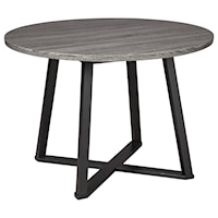Round Dining Room Table with Gray Top and Black Metal Base