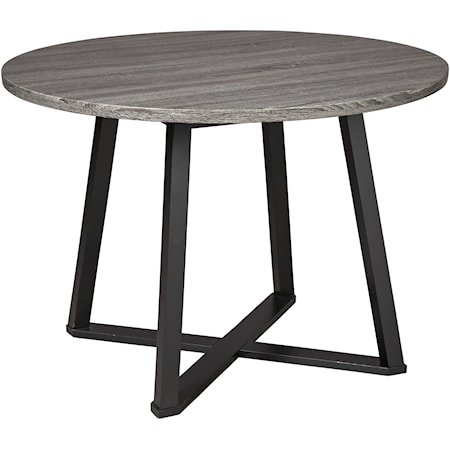 Round Dining Room Table with Gray Top and Black Metal Base