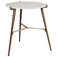 Contemporary Accent Table with White Marble Top and Gold Finish Base