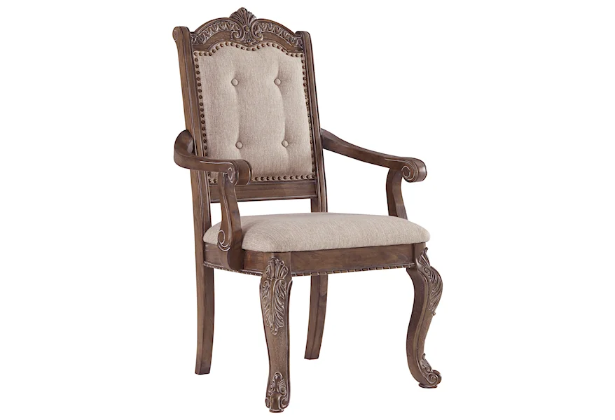 Charmond Dining Upholstered Arm Chair by Signature Design by Ashley at Beck's Furniture