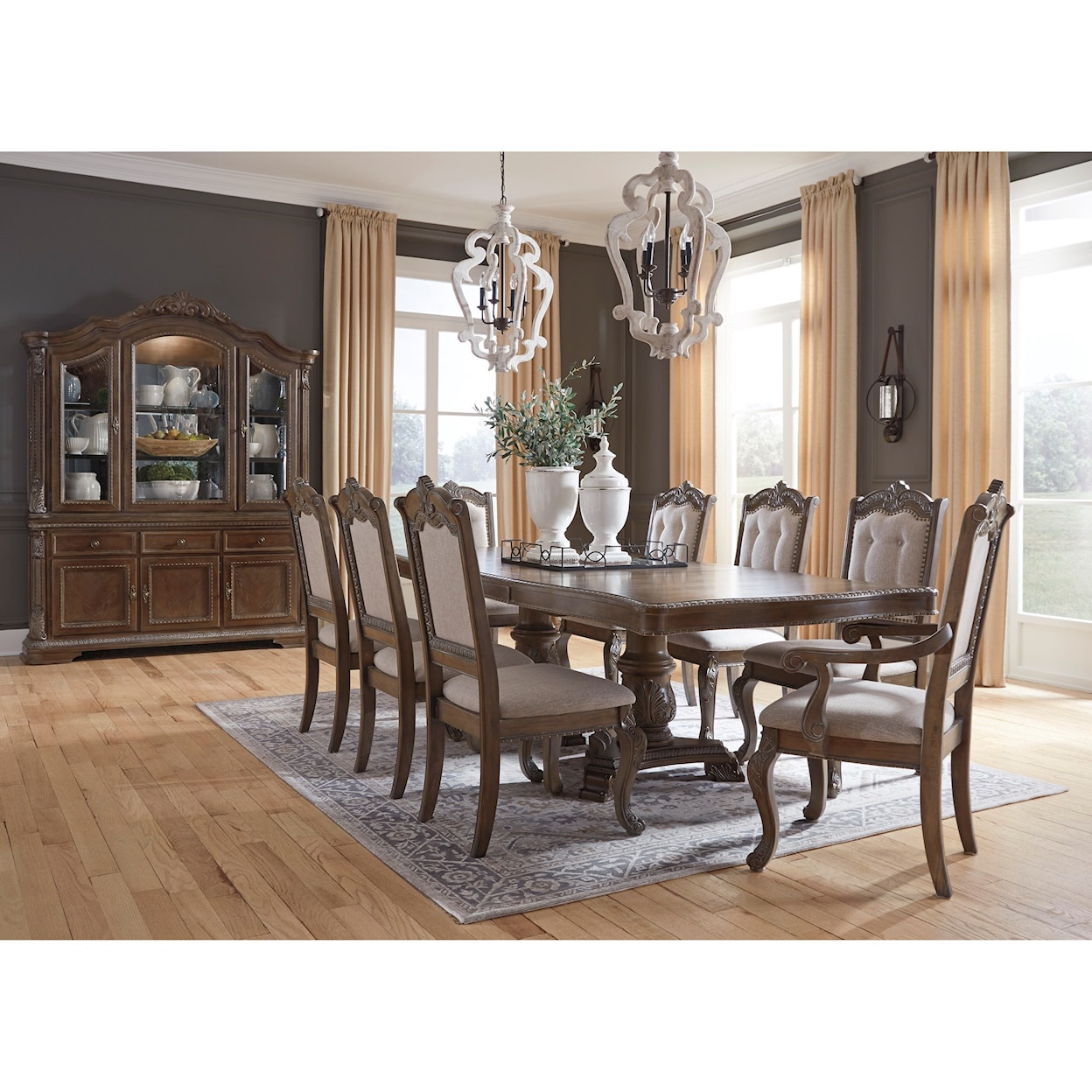 Ashley Furniture Signature Design Charmond 9-Piece Rectangular Extension Table Set