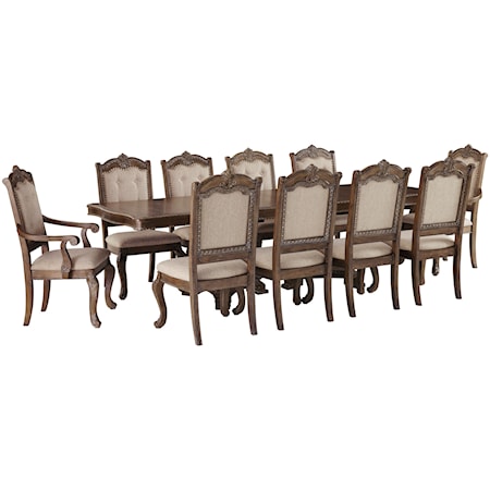 Traditional 11-Piece Rectangular Extension Table Set with Arm Chairs