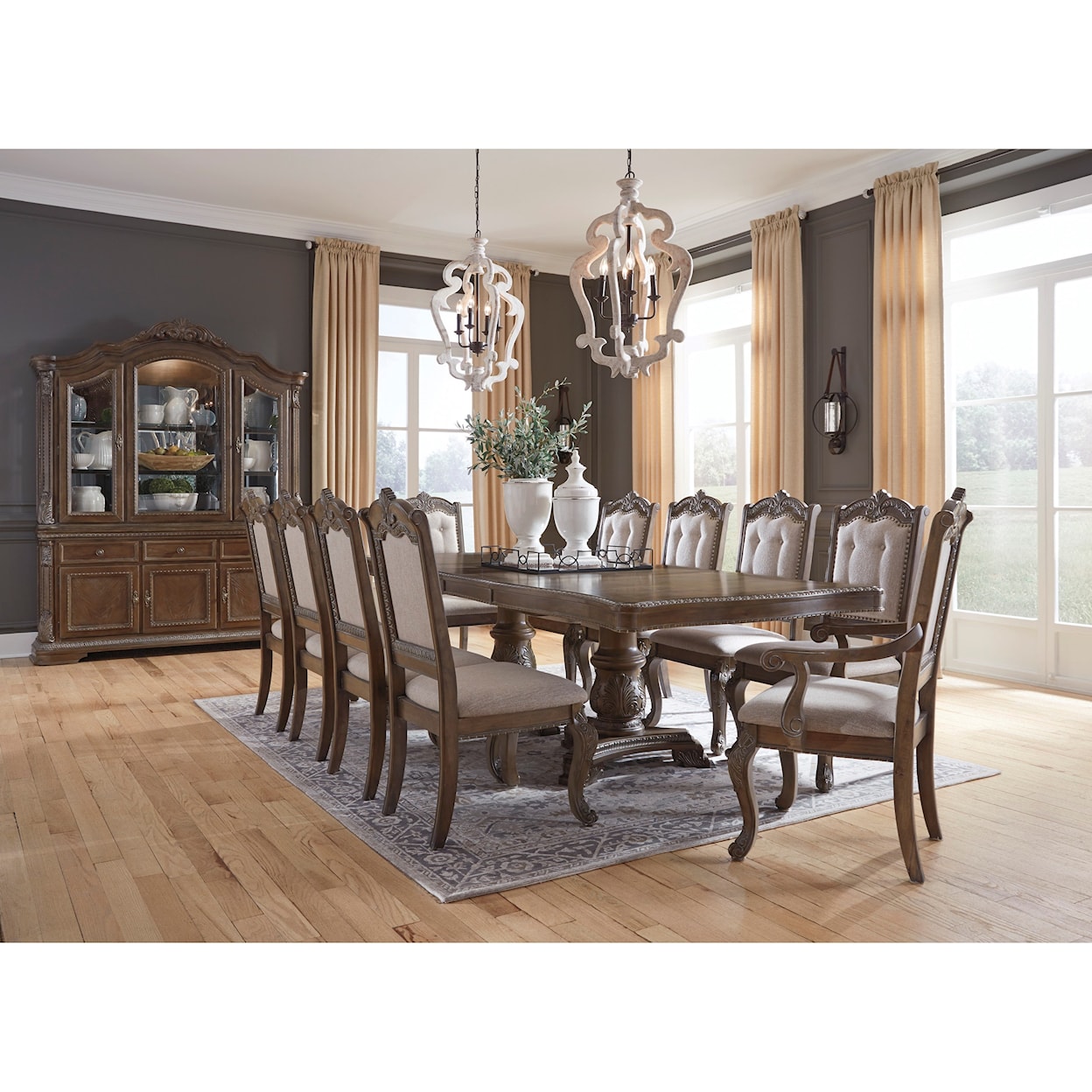 Ashley Furniture Signature Design Charmond 11-Piece Rectangular Extension Table Set