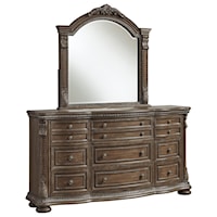 Traditional Nine Drawer Dresser Mirror Set