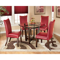 5 Piece Round Dining Table Set with Red Chairs