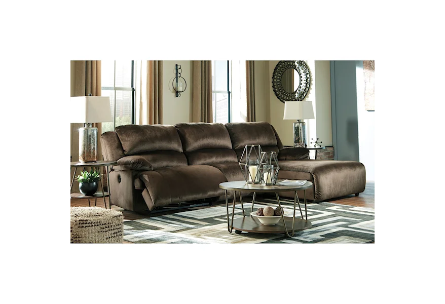 Clonmel Power Recl. Sectional with Pressback Chaise by Signature Design by Ashley at Zak's Home Outlet
