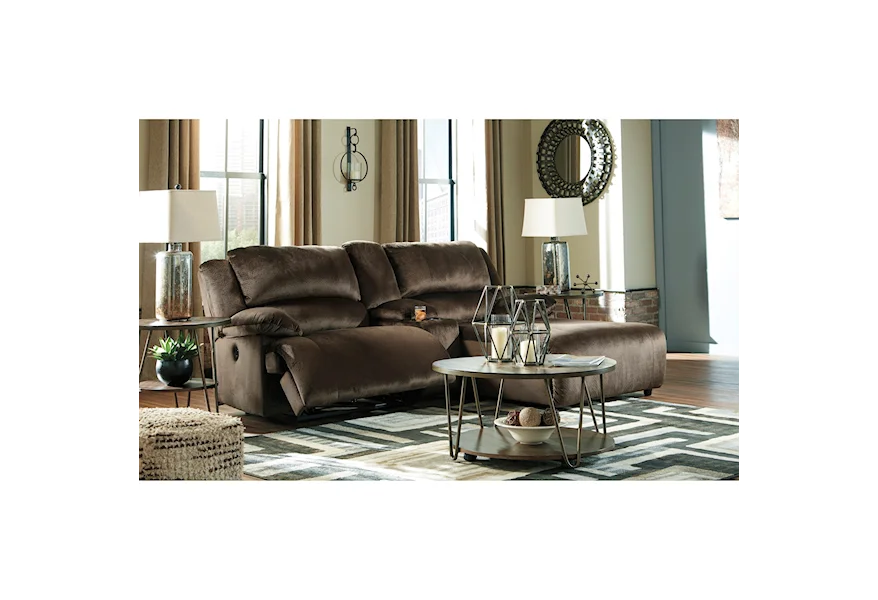 Clonmel Reclining Sectional w/ Chaise & Console by Signature Design by Ashley at Furniture Fair - North Carolina