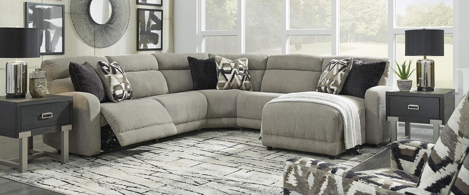 7 Piece Stone Power Recliner Sectional Sofa Chaise Set