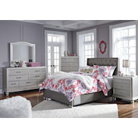 6 Piece Upholstered Full Bed, Dresser, Mirror and Nightstand Set