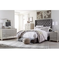 5 Piece Queen Upholstered Bed, Nightstand and 5 Drawer Chest Set