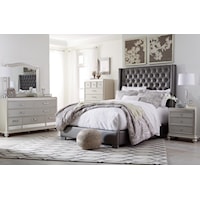 6 Piece Upholstered Queen Be, Dresser, Mirror and Nightstand Set