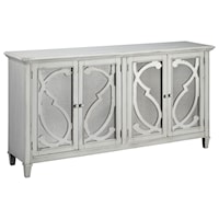 Door Accent Cabinet in Antique White Finish with Mirror Doors