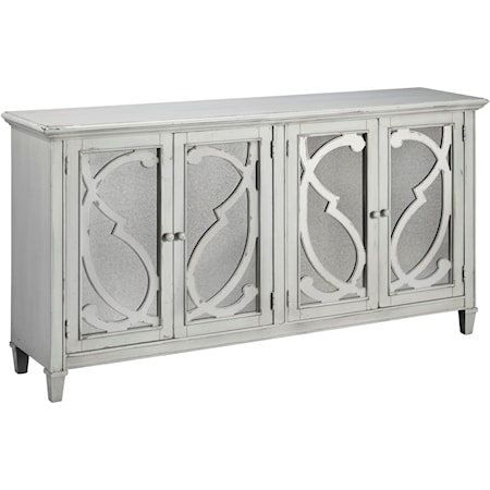 Door Accent Cabinet in Antique White Finish with Mirror Doors