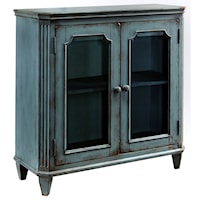 French Provincial Style Glass Door Accent Cabinet in Antique Teal Finish