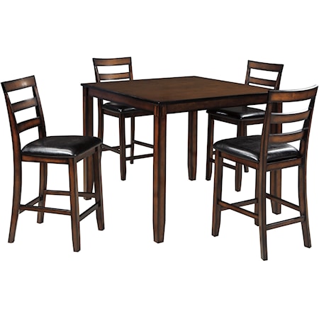 Burnished Brown 5-Piece Dining Room Counter Table Set