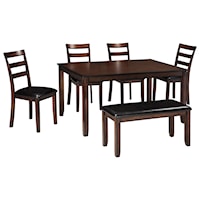 Burnished Brown 6-Piece Dining Table Set with Bench