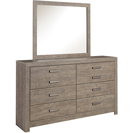 Contemporary 6 Drawer Dresser and Mirror Set