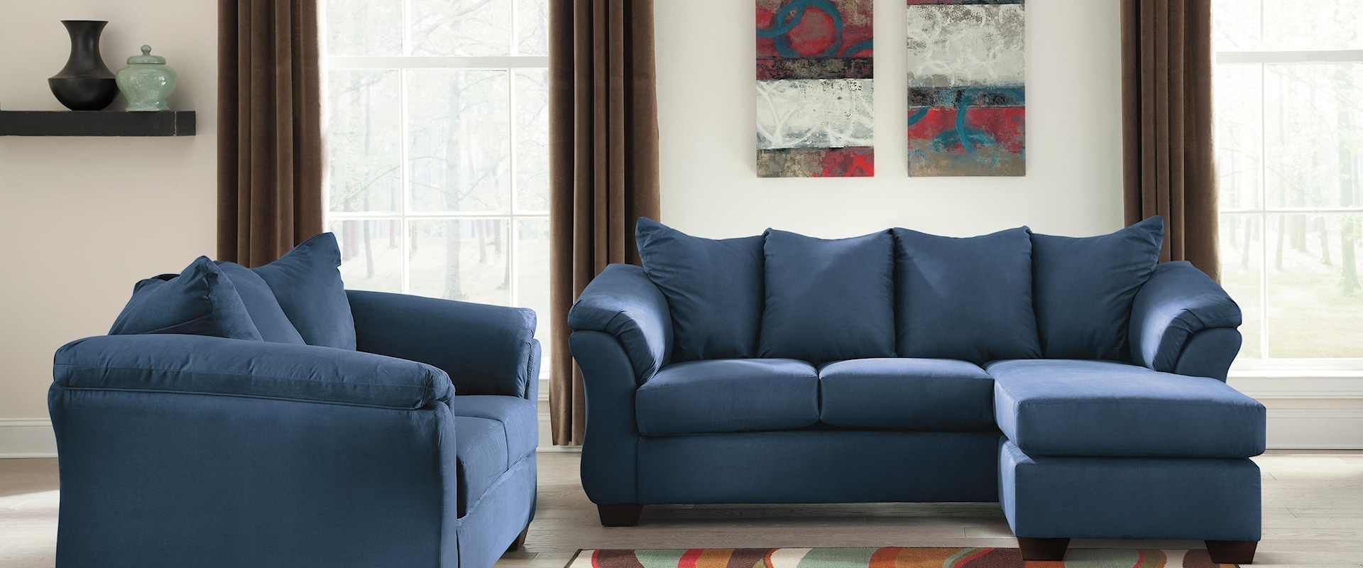 Chaise Sofa, Loveseat and Ottoman Set