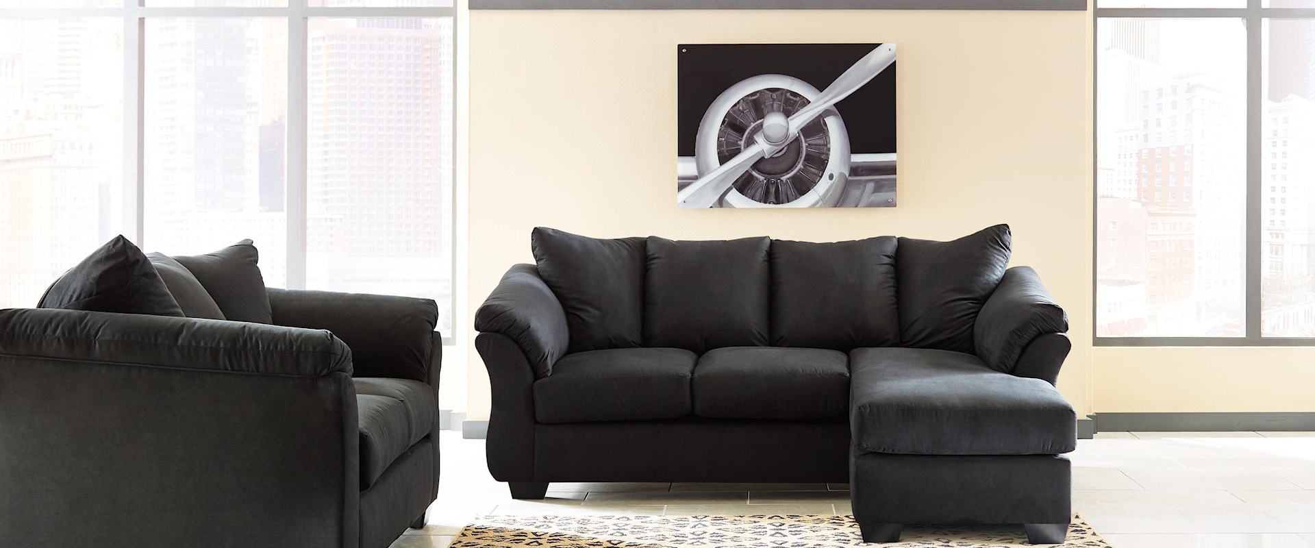 Chaise Sofa, Loveseat and Chair Set