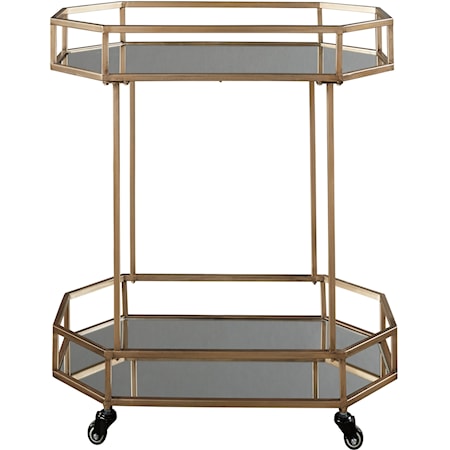 Metal Bar Cart with Mirror Shelves