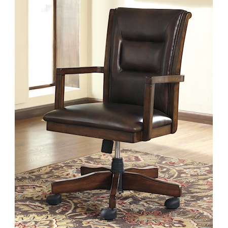Home Office Desk Chair with Exposed Wood Arms