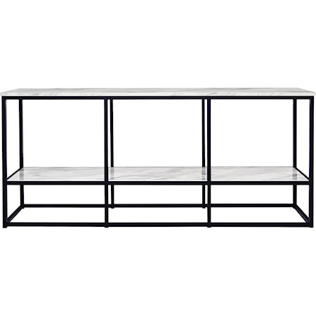 Metal Extra Large TV Stand with White Faux Marble Top