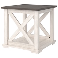 Two-Tone Farmhouse Square End Table with Shelf