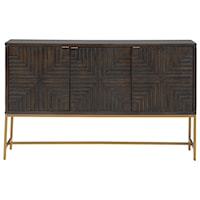 Accent Cabinet with Geometric Pattern Doors and Gold Finish Metal Base