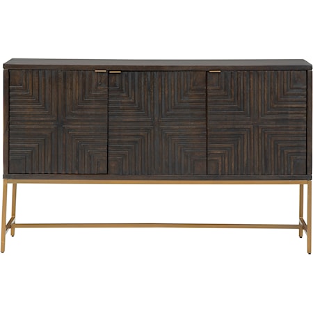 Accent Cabinet with Geometric Pattern Doors and Gold Finish Metal Base