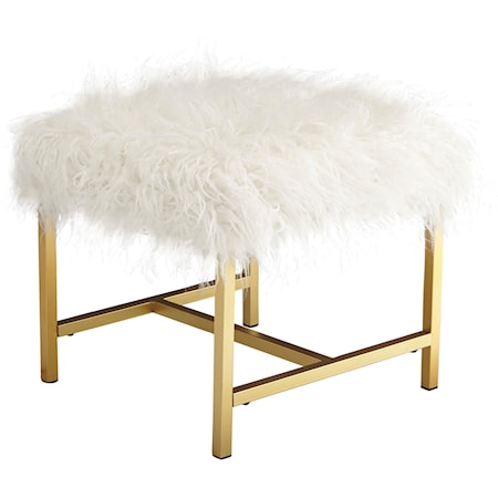 Stool with White Faux Fur and Gold Finish Legs