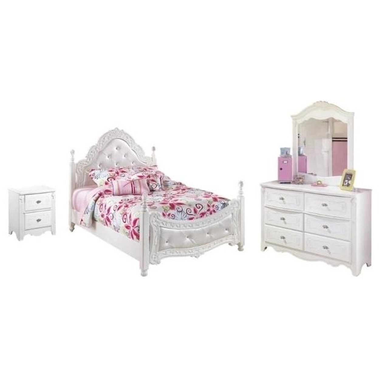Ashley Furniture Signature Design Exquisite Twin Bed Dresser Mirror and 1 Nightstand