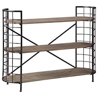 Industrial Solid Wood/Metal Low Bookcase with Curved Ends