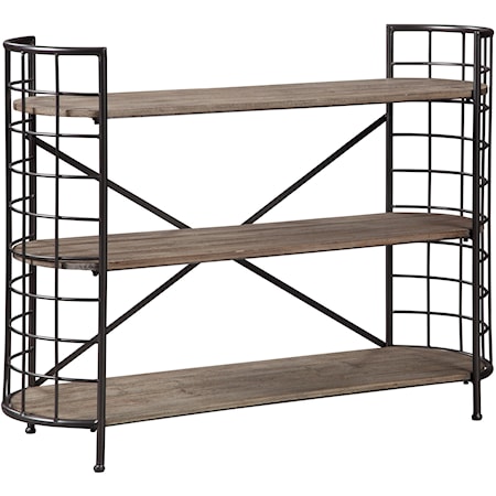 Industrial Solid Wood/Metal Low Bookcase with Curved Ends