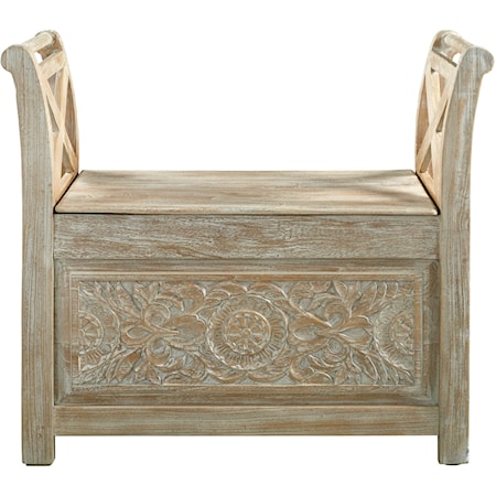 Storage Accent Bench with Carved Floral Details