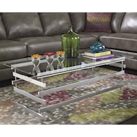 Modern Metal Rectangular Cocktail Table with Clear Tempered Glass Top