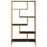 Contemporary Gold Finish Metal Bookcase with Gray Glass Shelves